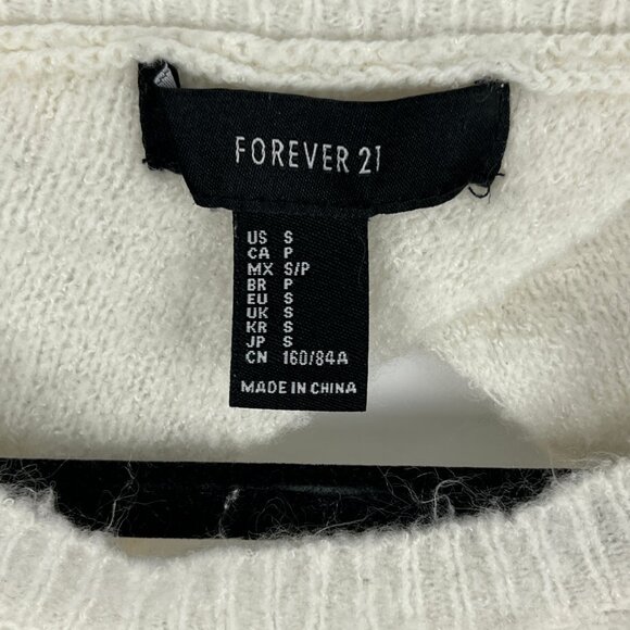 Forever 21 Short Sweater Size S White Long Sleeve Crew Neck Open Back Tight Knit - Picture 5 of 9